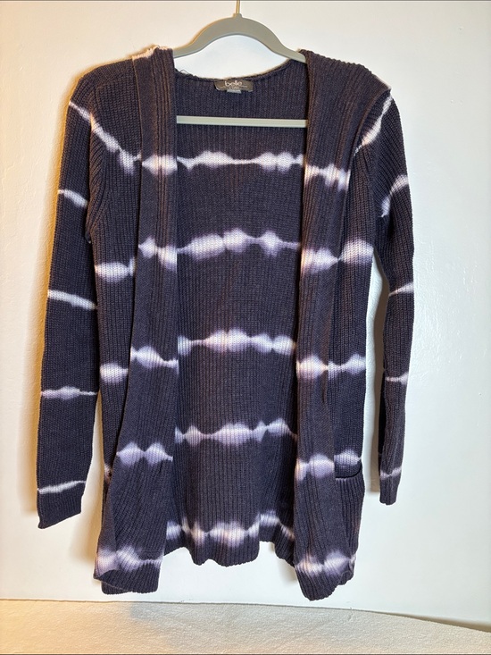 Belle By Belldini Sweaters - Belle by Bellini  Ribbed Open-Front Tie-Dye Cardigan - Purple & White